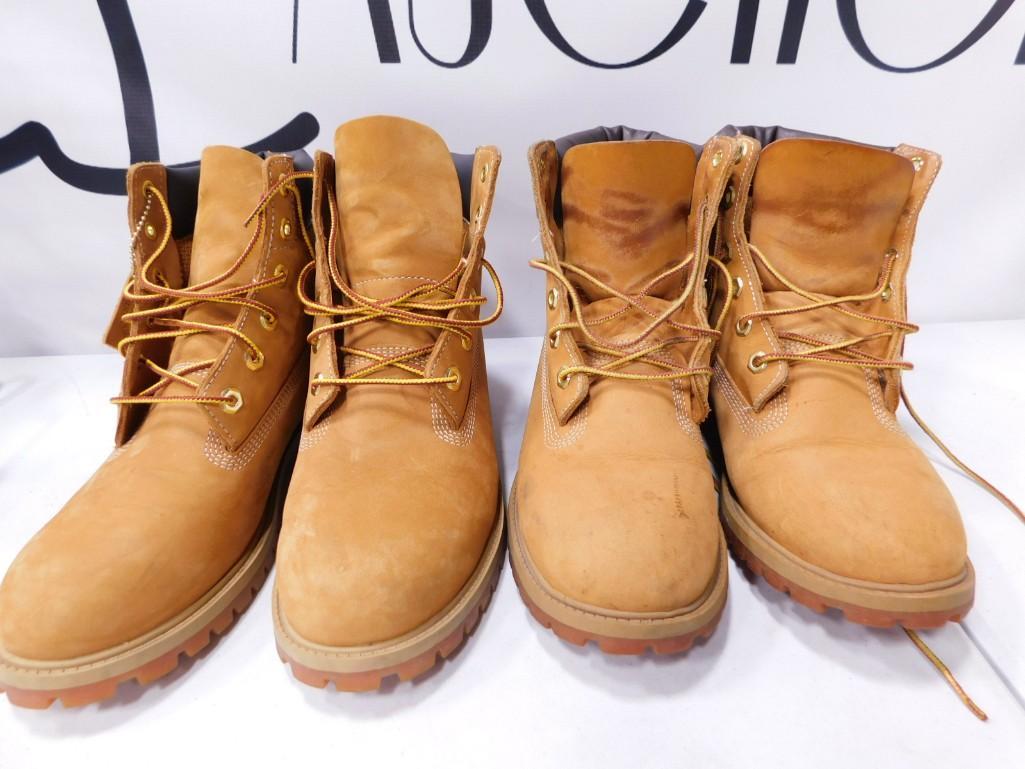 2 pr of Leather Timberland Boots: 2 pair of Leather Timberland Boots . 1 pair is size 6.5 M and the other is 7 Boys . Very lightly worn