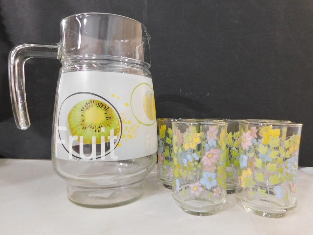 Vintage Arc Glass Fruit Pitcher and 5 Libbey Juice Glasses (1 of 6)