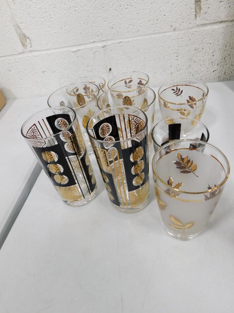 9 Asst MCM Mixed Cocktail Glasses: 9 Assorted Mid Century Mod Mixed Cocktail Glasses including some Libbey