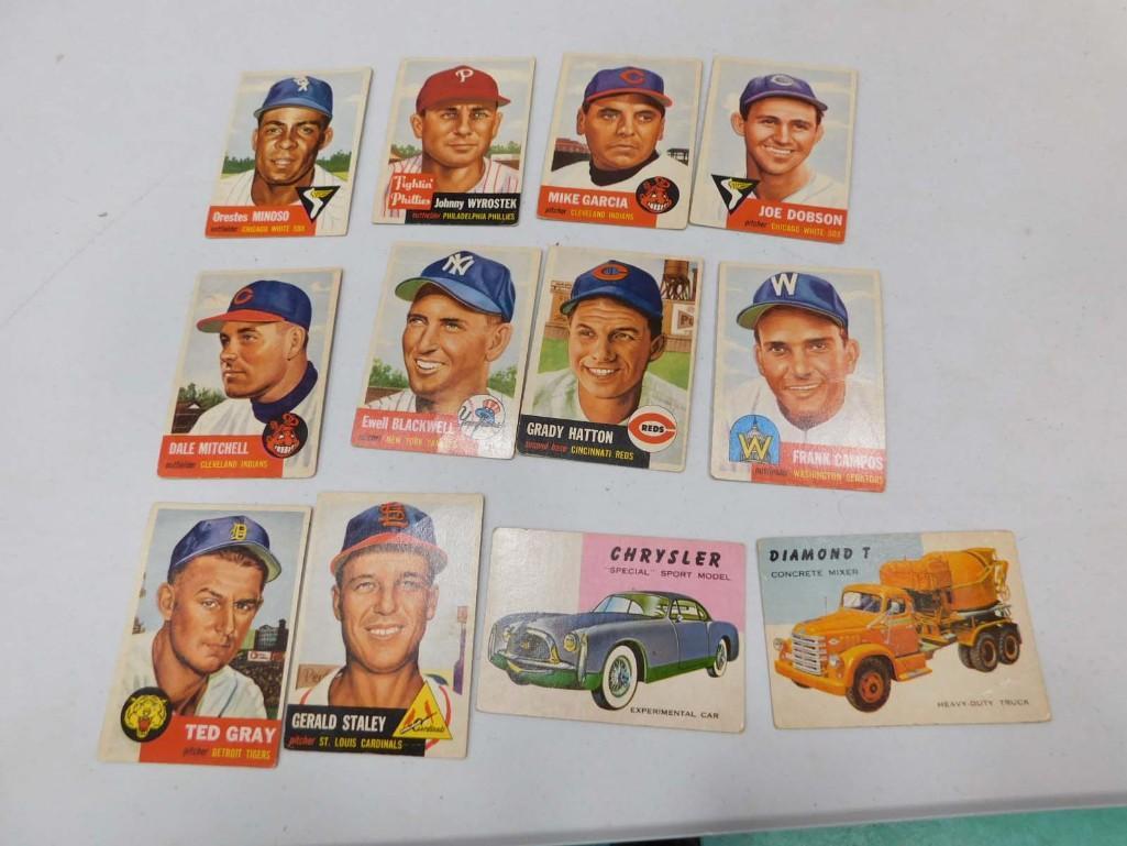 1953 Topps Baseball Cards and 2 1950s Topps Automobile Cards incl Chrysler and Diamond T Concrete Mi (1 of 5)
