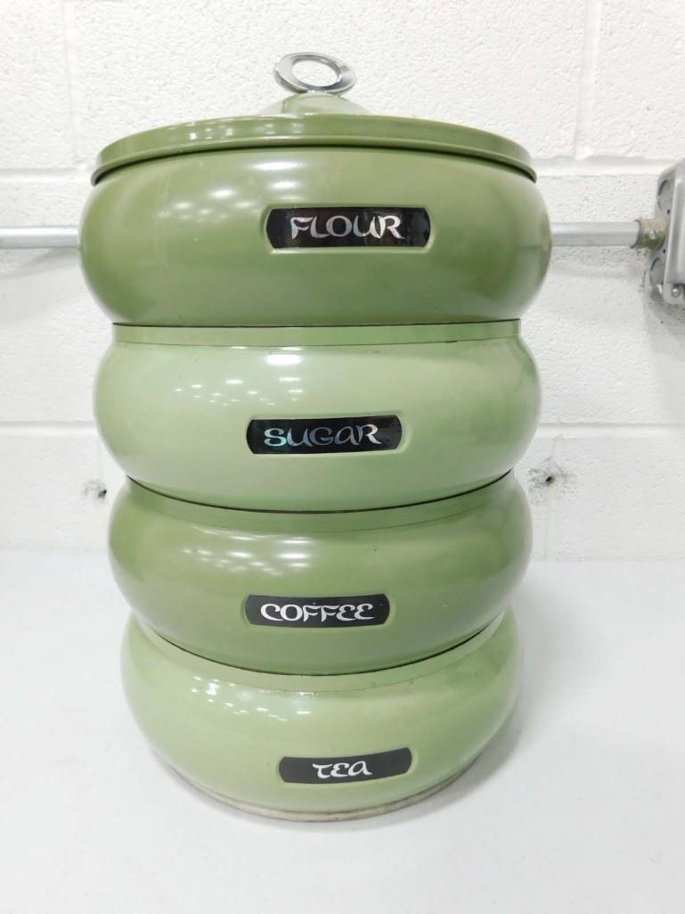 Vintage Stacking Metal Canisters in Green: Vintage Stacking Metal Canisters in Green . Nice and Clean