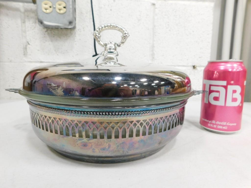 Silver Plated Casserole or Serving Dish with Lid and Glass Insert (1 of 4)