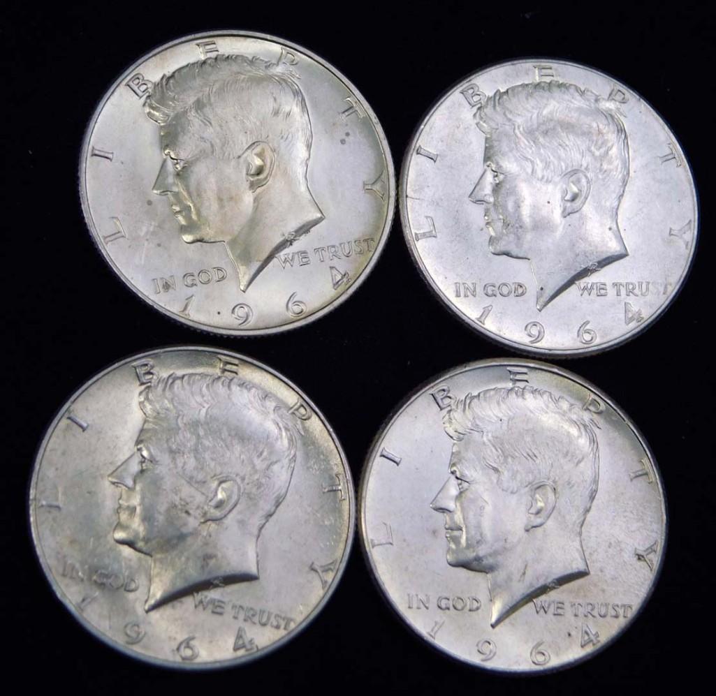 4 Nice 1964 Kennedy Half Dollars 90% Silver (1 of 2)