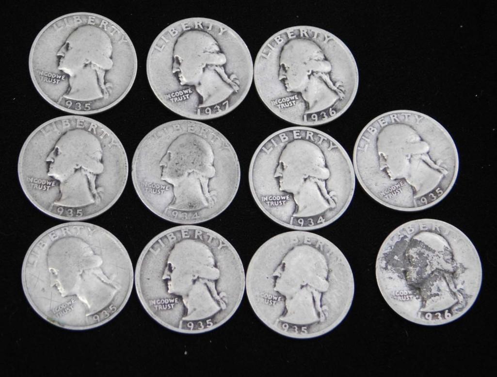 11 Nice Washington Quarters 90% Silver (1 of 2)