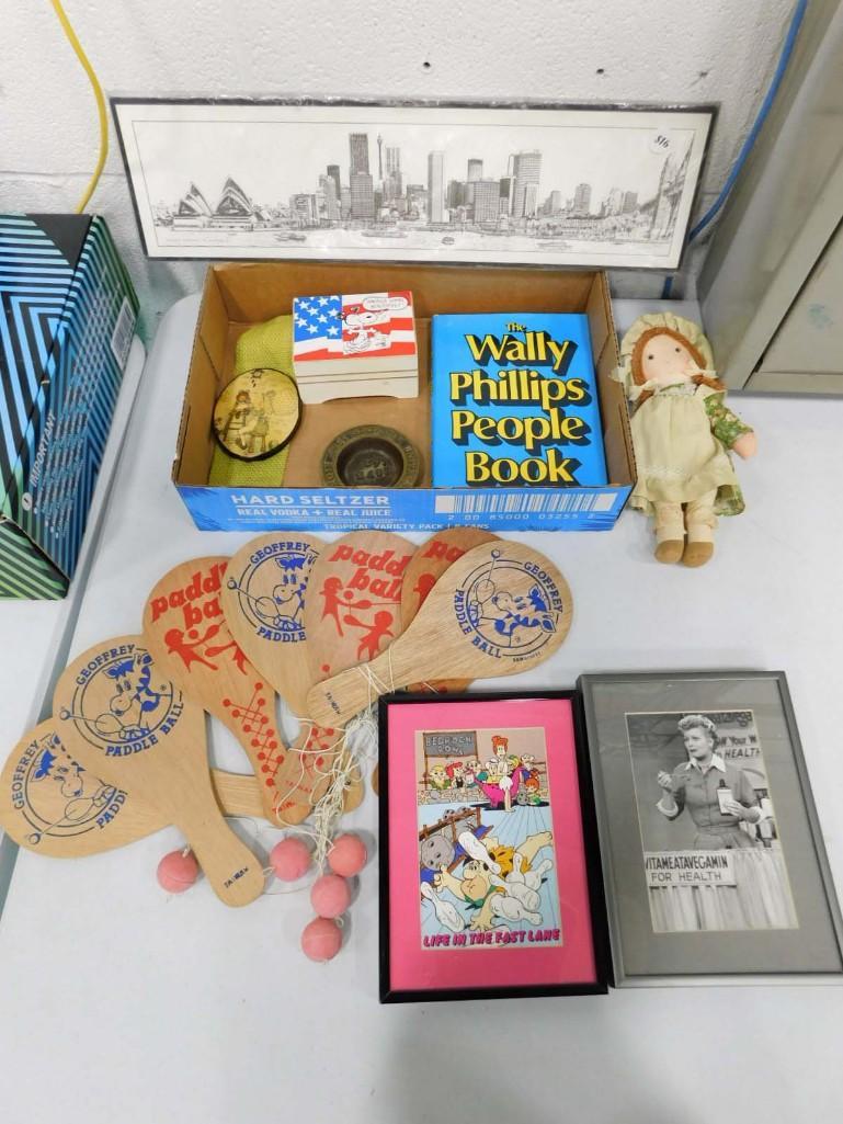 Lot of Smalls incl The Flintstones Framed Print, Lucile Ball Framed Print, Paddle Ball Games, Small (1 of 7)