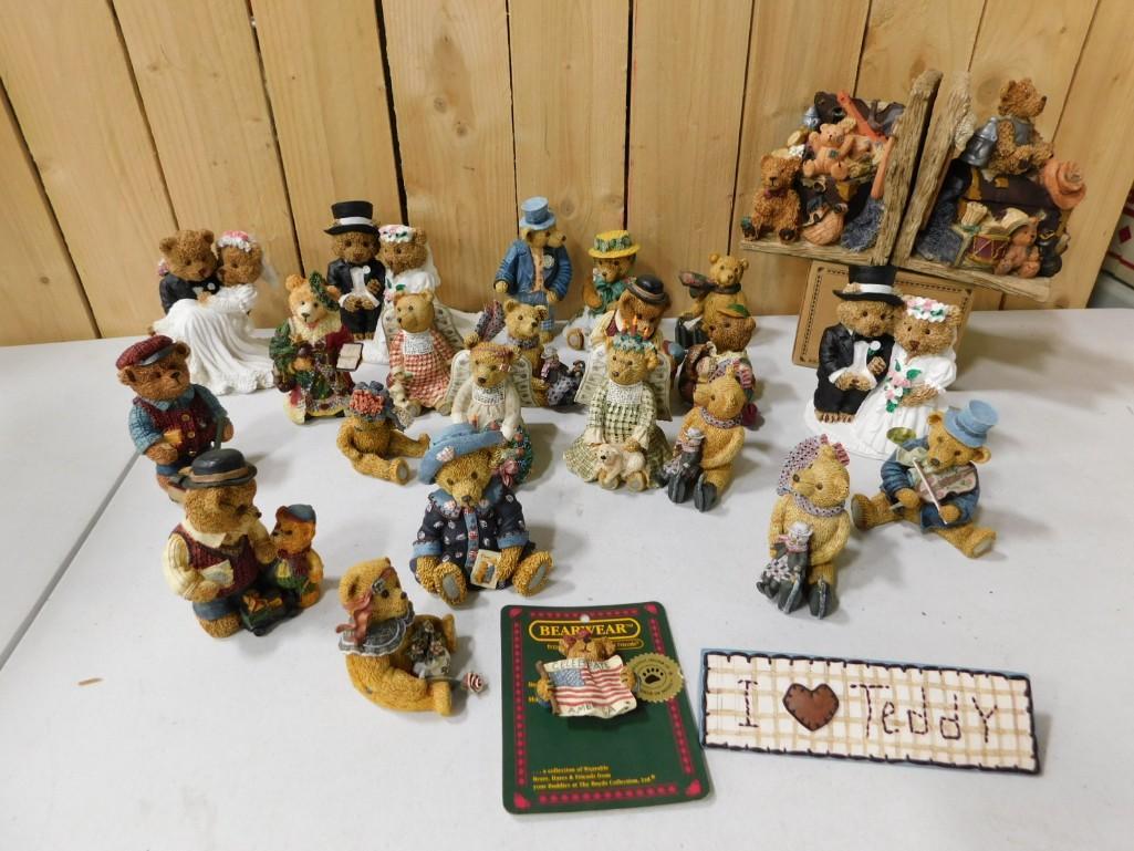 Large Lot of Bear Figurines, Bookends, etc incl 1 Miss Threadley Boyds Bear in Original Box, (1 of 7)