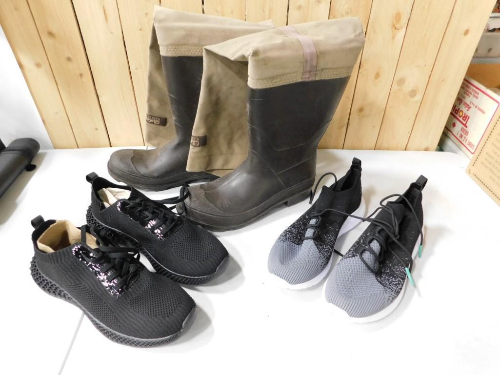 Lot of Shoes and Boots: Lot of Shoes and Boots . Boots are LaCrosse Made in USA . None of these have any markings for the size they are, but Darryl wears an 8.5 men's and these are all slightly big, so we are estimating that