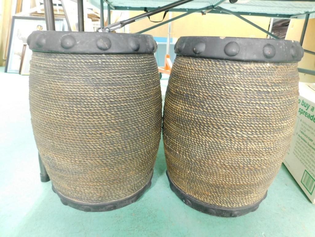 Pr of Small Tables or Stools that Resemble Bongo Drums (1 of 4)