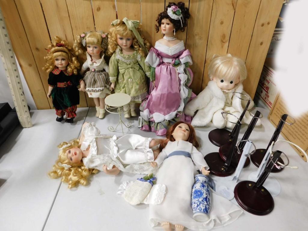 Porcelain Dolls, Stands, and a Precious Moments Doll (1 of 5)