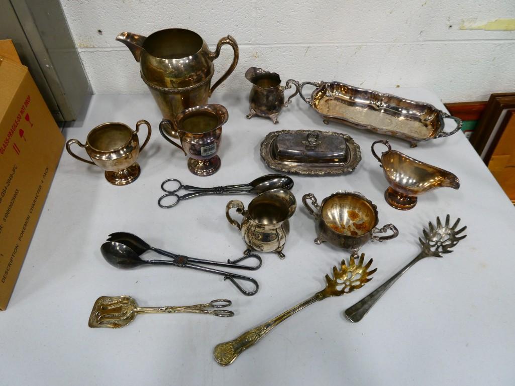 Silverplate Lot, etc. including bowls, pitchers, utensils, etc. (1 of 7)
