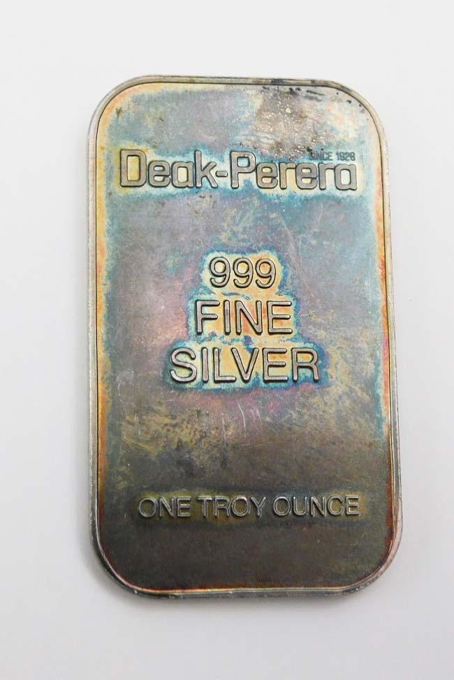 Deak Perera 1 Troy Ounce Silver Bar .999 Fine Silver Nice Toning (1 of 2)