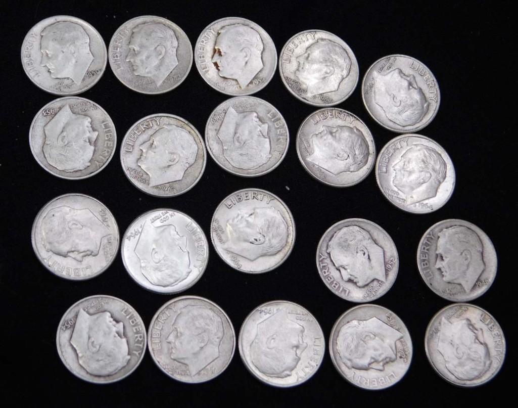 20 Roosevelt Dimes 90% Silver 1964 or Older (1 of 2)