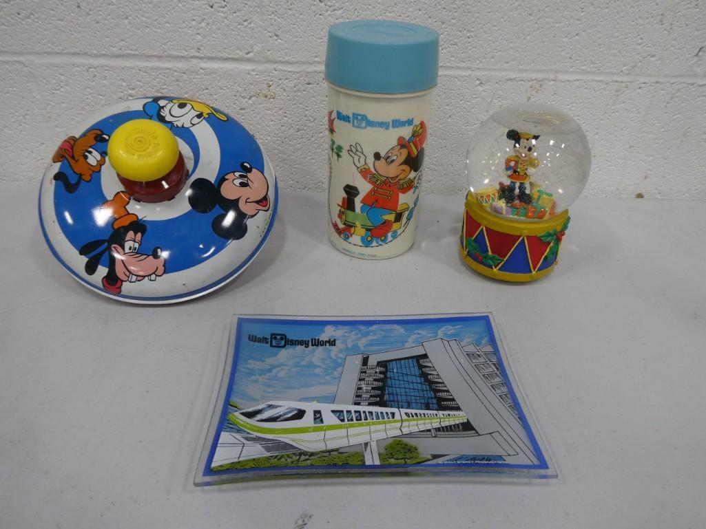 Disney Lot including Vintage Thermos, Walt Disney World Tray, snow Globe and top toy (1 of 6)