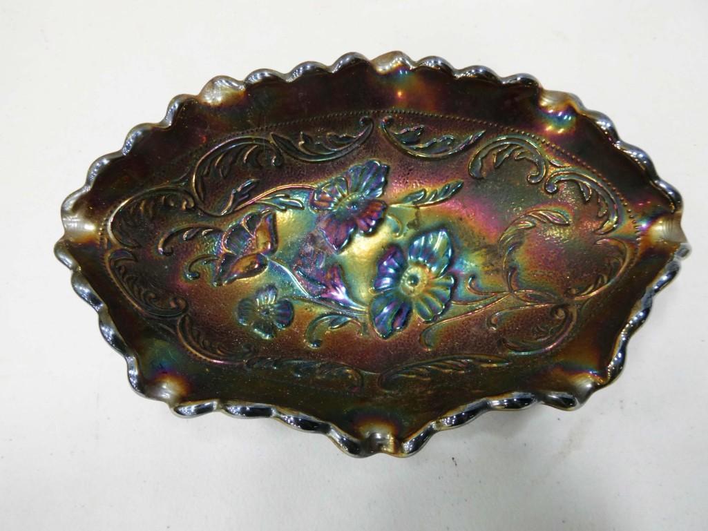 Fenton Poppy Carnival Glass Relish Dish or Candy Dish Amethyst Color (1 of 4)