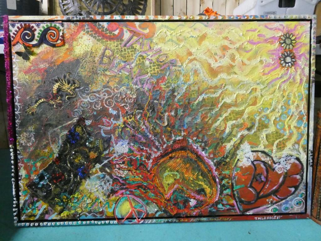 Large Mixed Media Framed Abstract Art - Signed (1 of 5)