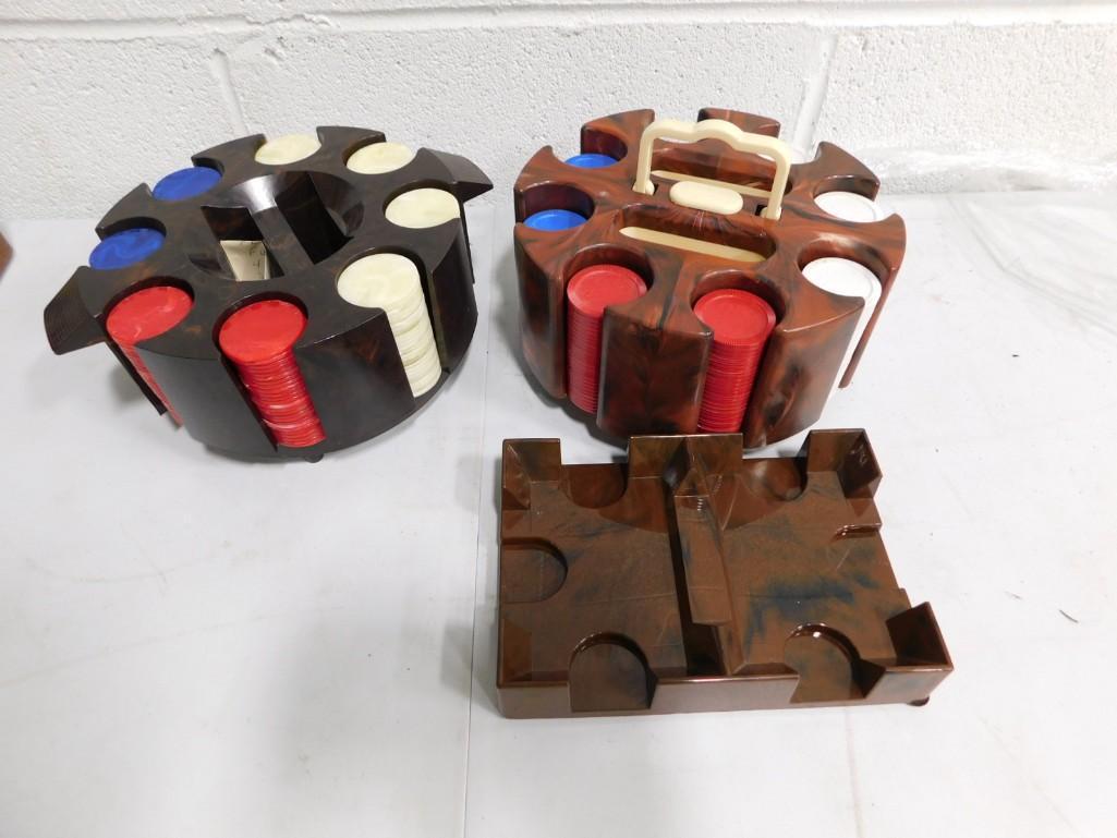 2 Vintage Mid Century Catalox Poker Chip Caddies with Chips , 1 has a card holder (1 of 5)