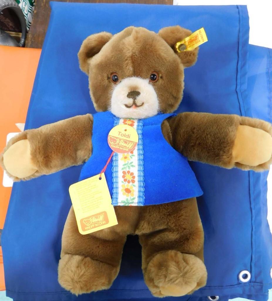 Steiff Toldi Bear with Original Tags and Ear Tag: Vintage 1980s Steiff Toldi Teddy Bear with Original Tags and Ear Tag Plush Animal