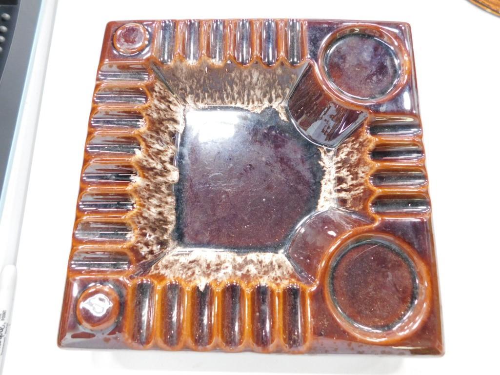 Mid Century Mod Ashtray Brown with Drip Glaze (1 of 4)