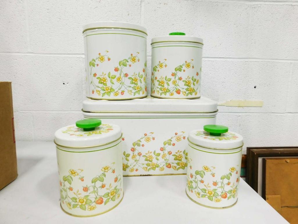 Vintage Metal Canister Set with Bread Box: Vintage Metal Canister Set with Bread Box