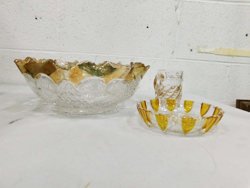 Vintage Glass Lot incl 1904 St Louis World's Fair Toothpick Holder, Echt Bleikristall Bowl, etc: Vintage Glass Lot incl 1904 St Louis World's Fair Toothpick Holder, Echt Bleikristall Bowl, etc