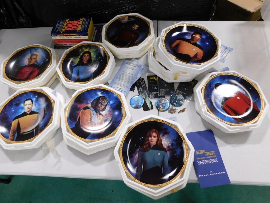 Star Trek Lot incl Pins, Books, Collector Plates, Etc: Star Trek Lot incl Pins, Books, Collector Plates, Etc . Includes 9 collector plates, 5 books, pins, etc