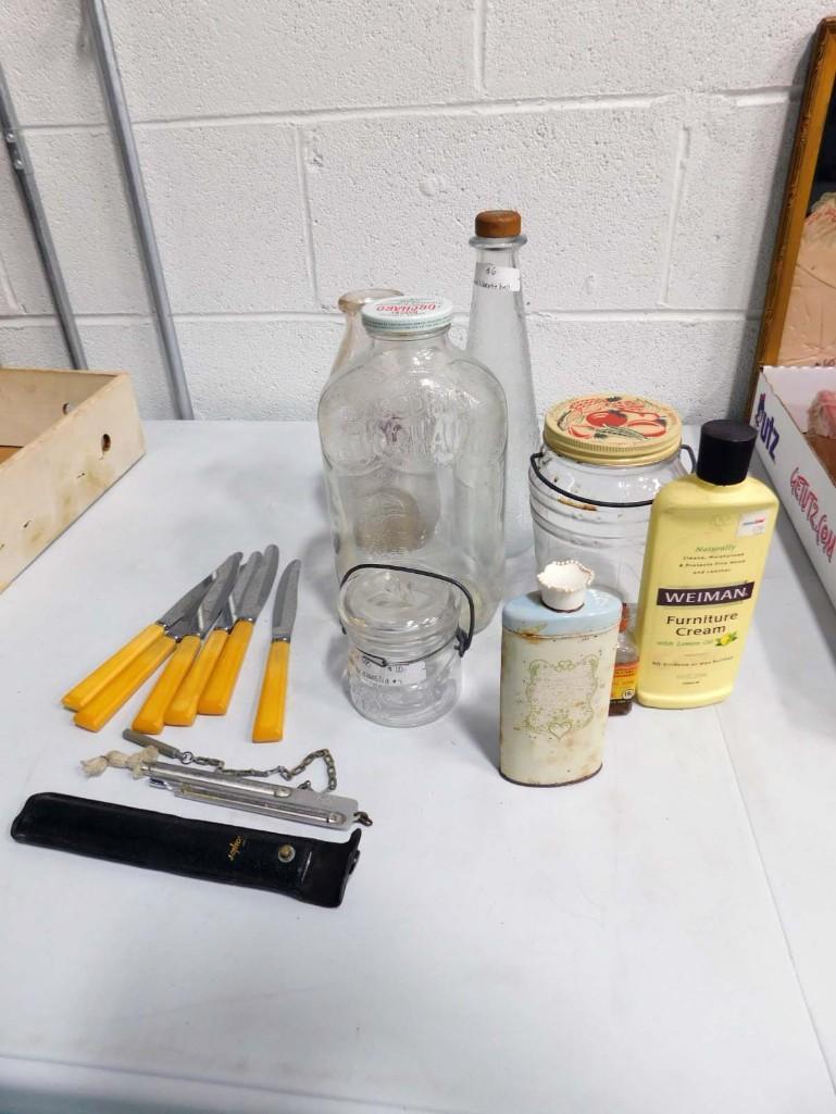 Vintage Bottles, Knives with Bakelite Handles, Vintage Taylor Mercury Thermometer, etc (1 of 6)