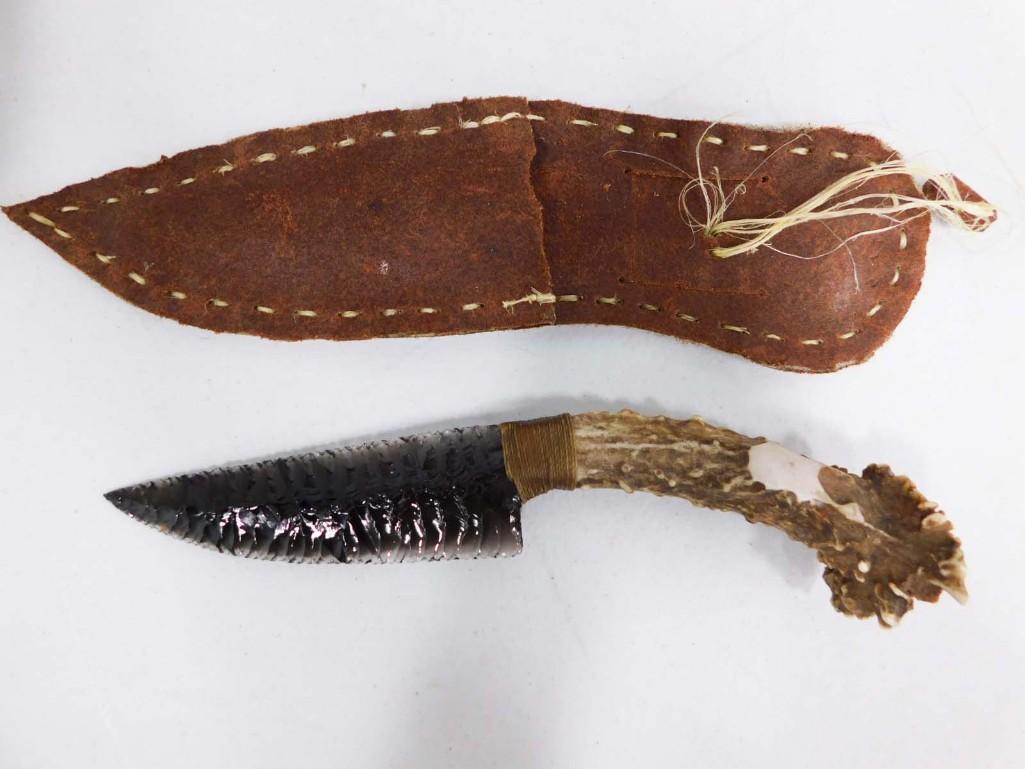 Decorative Glass Knife with Horn Handle and Leather Sheath (1 of 5)