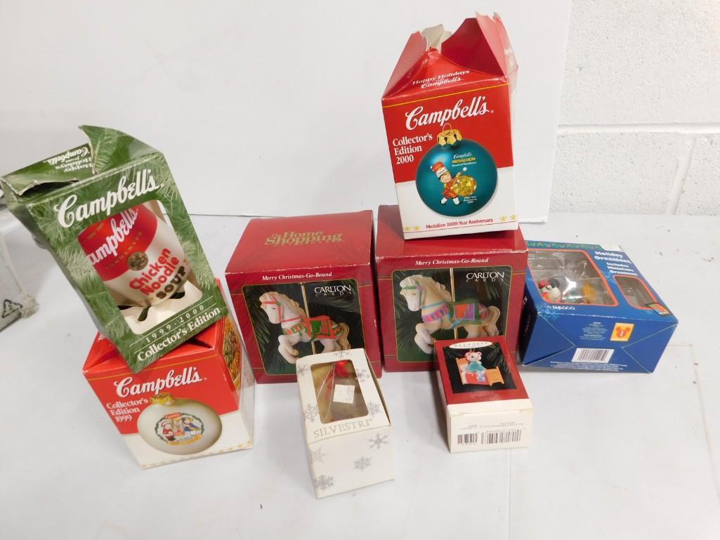 Lot of Christmas Ornaments incl Campbells Soup, Enesco Mickey Mouse, Etc: Lot of Christmas Ornaments incl Campbell's Soup, Enesco Mickey Mouse, Etc