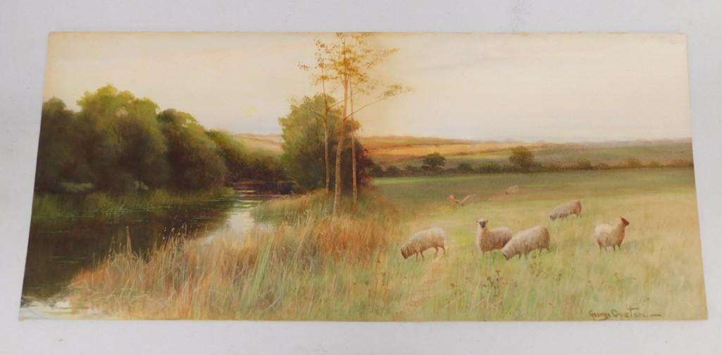 George Oyston 1860-1937 Original Watercolor Signed "Grazing Sheep" (1 of 4)