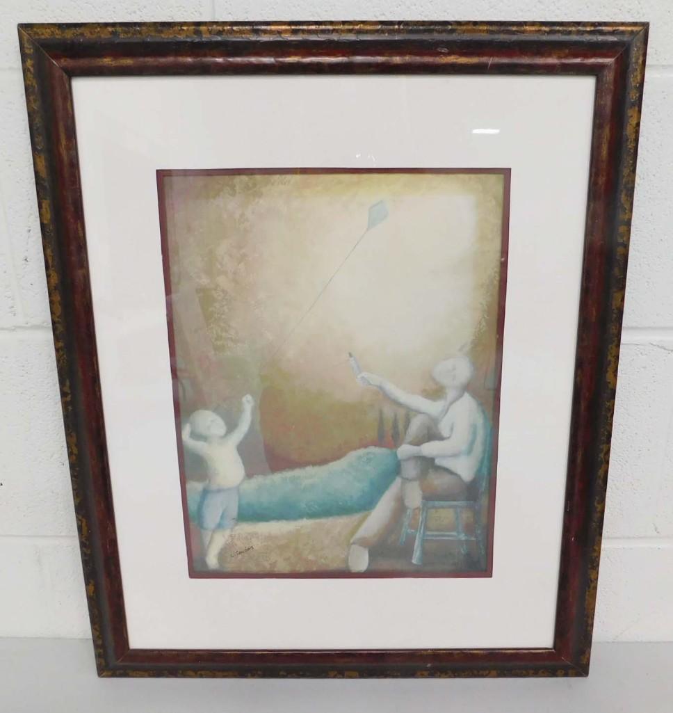 L. Sanders Original Monotype "Kite Flyer" Signed (1 of 5)