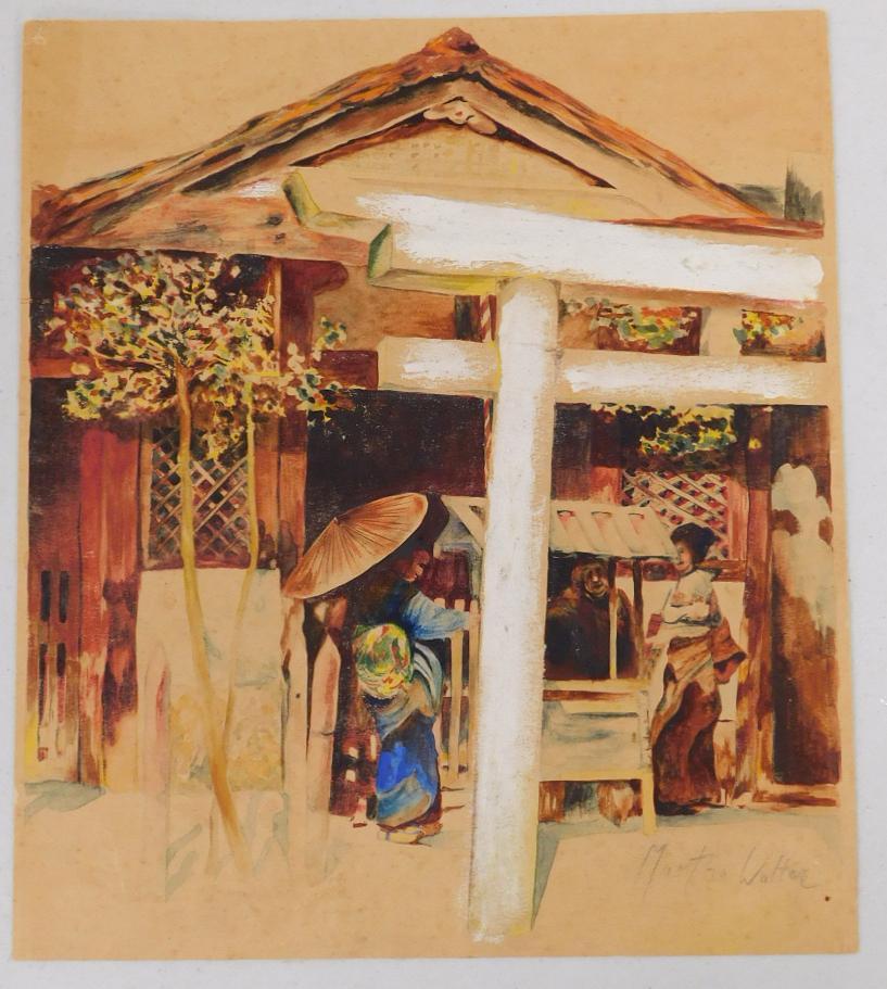 Martha Walter Listed American Artist 1875-1976 Original Watercolor Signed Lower Right: Martha Walter Listed American Artist 1875-1976 Original Watercolor Signed Lower Right "Asian Market" Approx 9"x12"