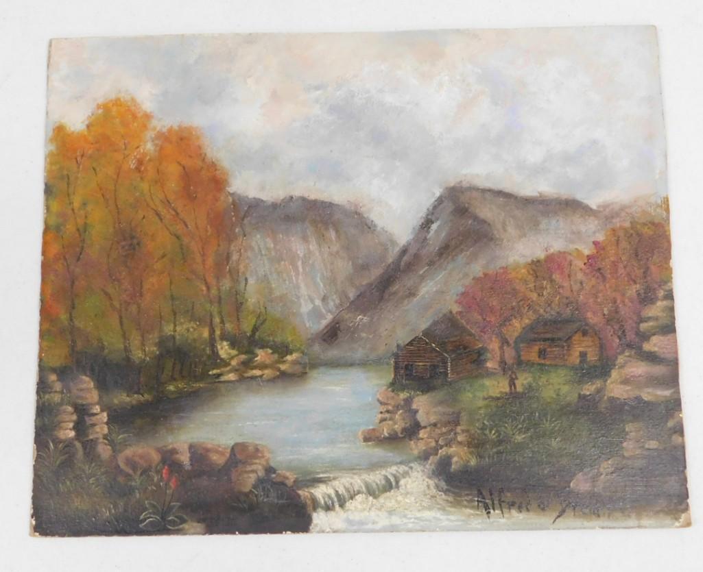 Alfred De Breanski Listed Scottish Artist 1852-1928 "Countryside Lake Cabin" (1 of 4)