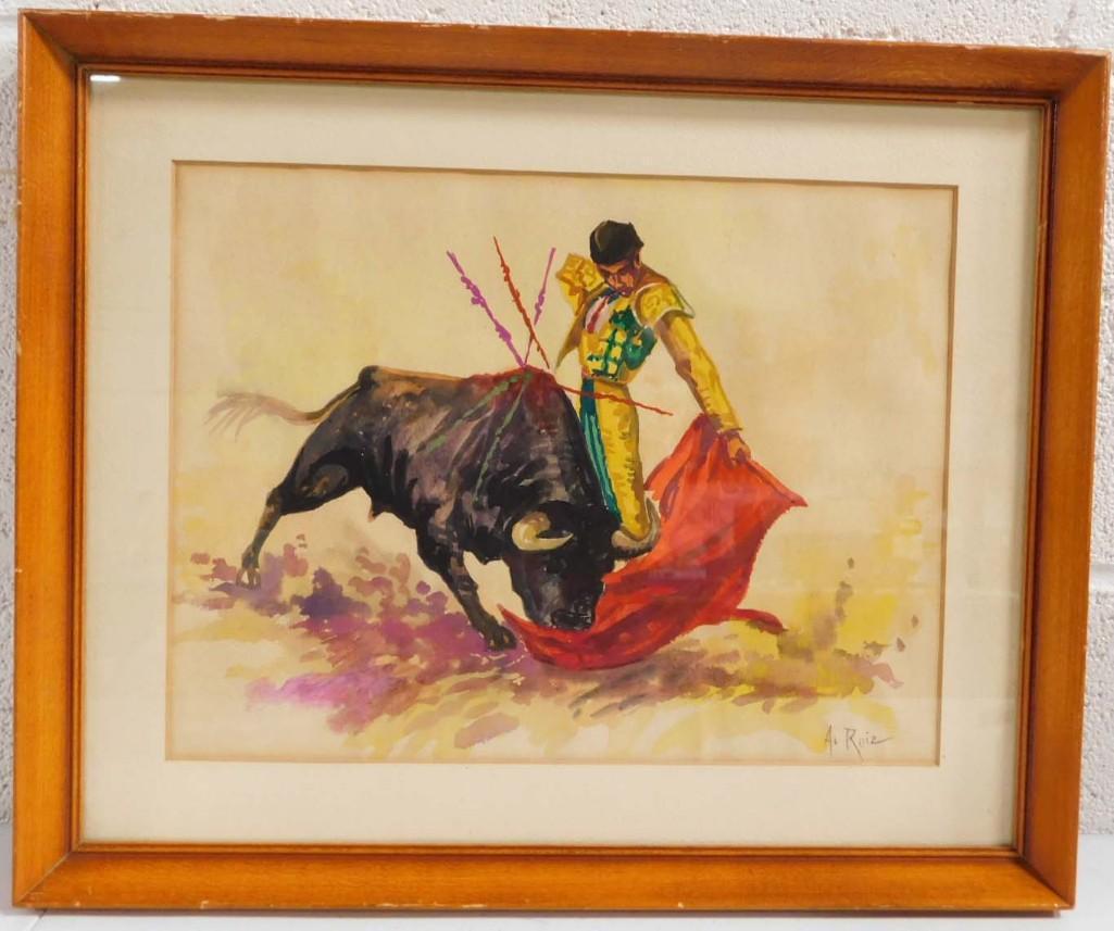 Attributed to Albert Ruiz Vela Listed Mexican Artist (1920-2016) Original Rare Watercolor Pencil (1 of 4)