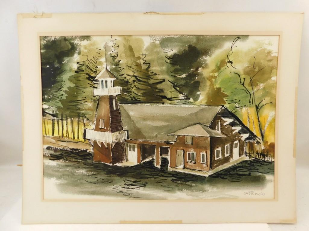 Carl H. Johnson "Boathouse and Pines" Exhibition Piece (1 of 5)
