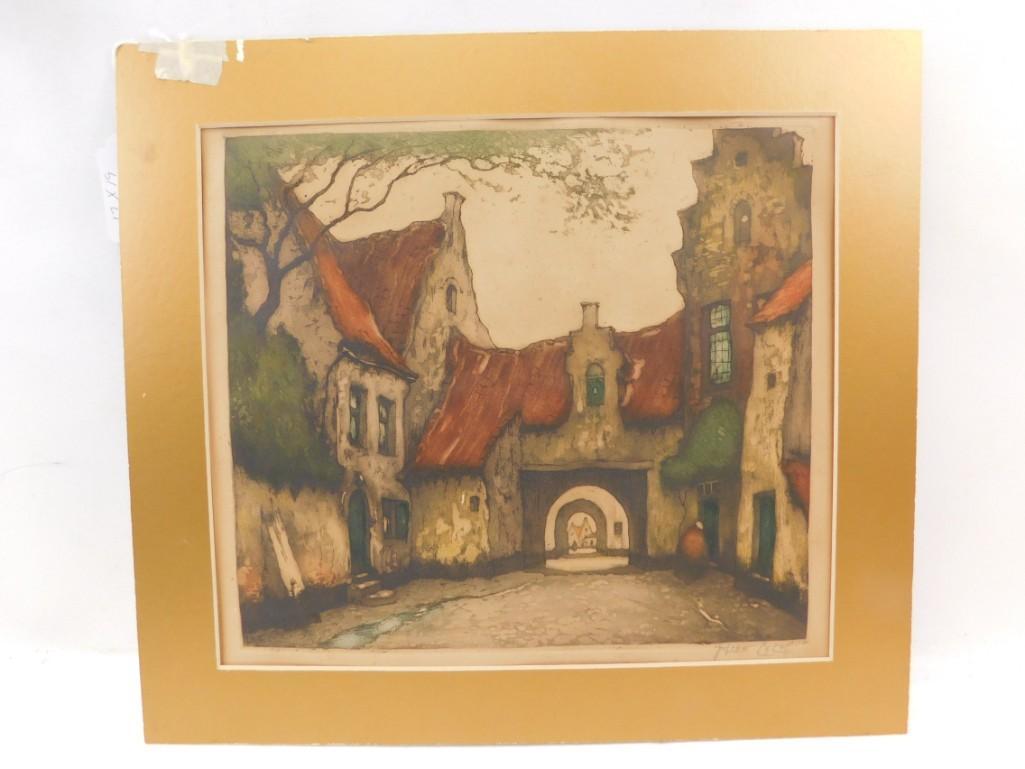 Julien Celos "Village Masion" Hand Colored Etching (1 of 4)