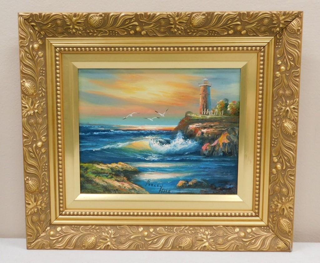 Percey Hale Original Oil Composition "East Coast Lighthouse" Signed (1 of 4)