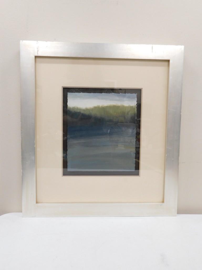 John Skinner "Misty Lake at Park Ridge" Original Work/Signed Soicher-Marin Gallery Watercolor/oil?: John Skinner "Misty Lake at Park Ridge" Original Work/Signed Soicher-Marin Gallery Watercolor/oil? on paper