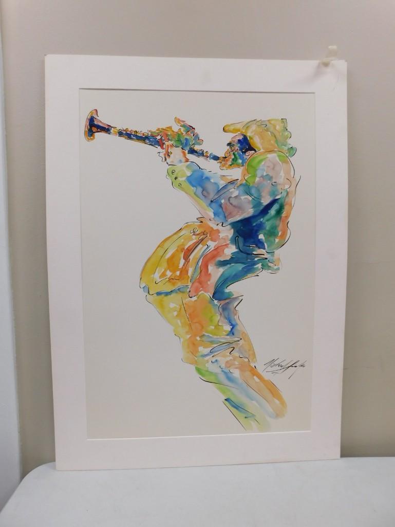 Michael Smiroldo New Orleans Artist Original Watercolor Hand Signed "Jazz Man" (1 of 3)
