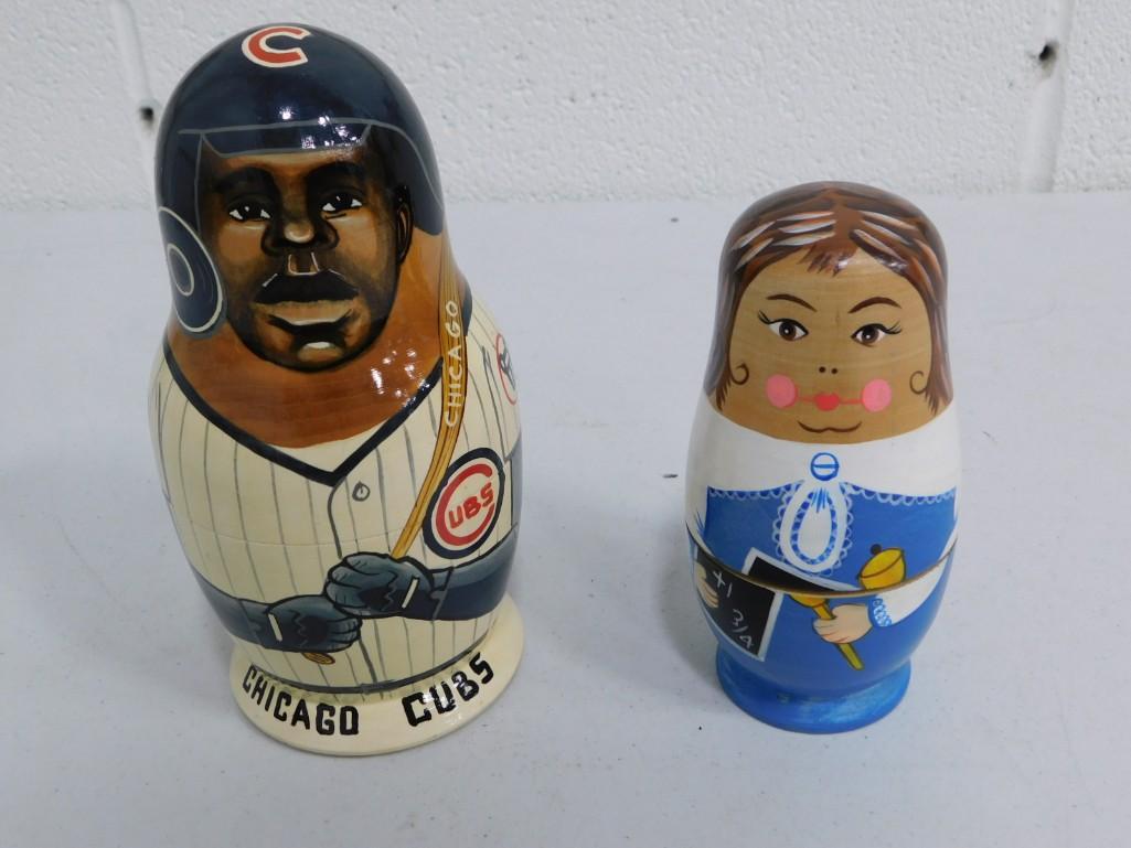 2 Sets of Nesting Dolls incl Chicago Cubs and Teacher: 2 Sets of Nesting Dolls incl Chicago Cubs and Teacher