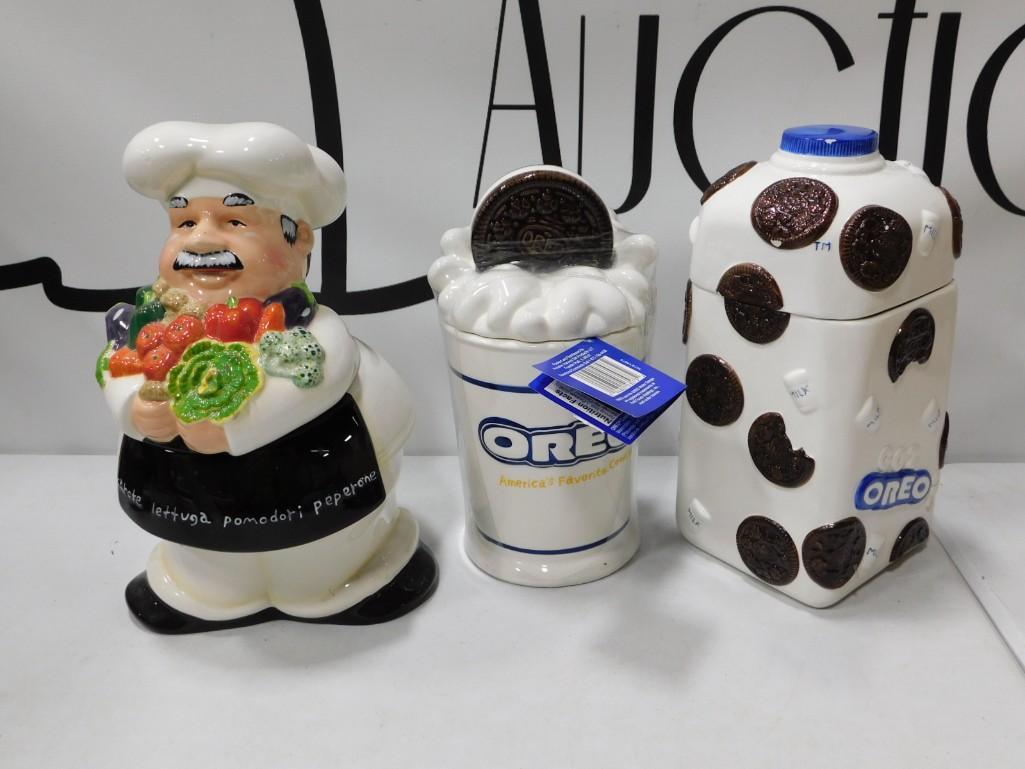 3 Ceramic Cookie Jars incl 2 Oreo and 1 Chef (1 of 6)