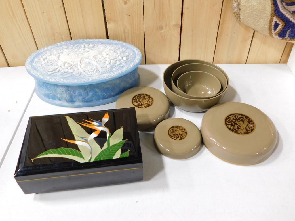 Jewelry Boxes incl Otagiri Birds of Paradise Musical Jewelry Box , Incolay, Lacquerware Nesting Je (1 of 6)