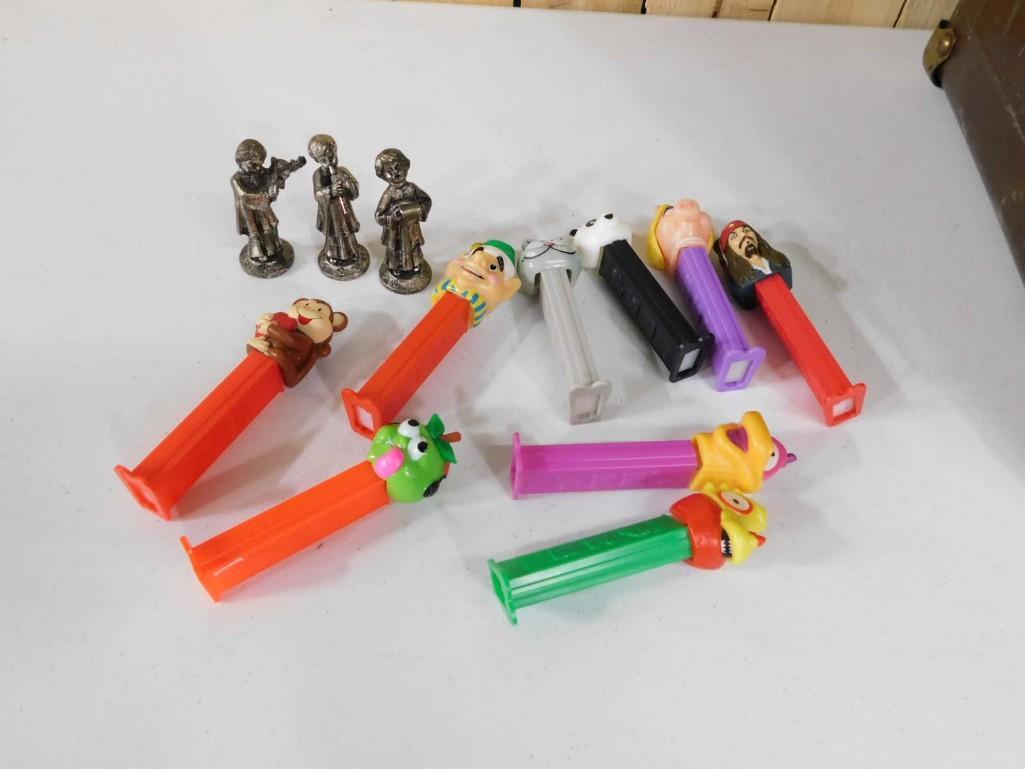 Asst Pez Dispensers and 3 Metal Musician Figurines: Asst Pez Dispensers and 3 Metal Musician Figurines