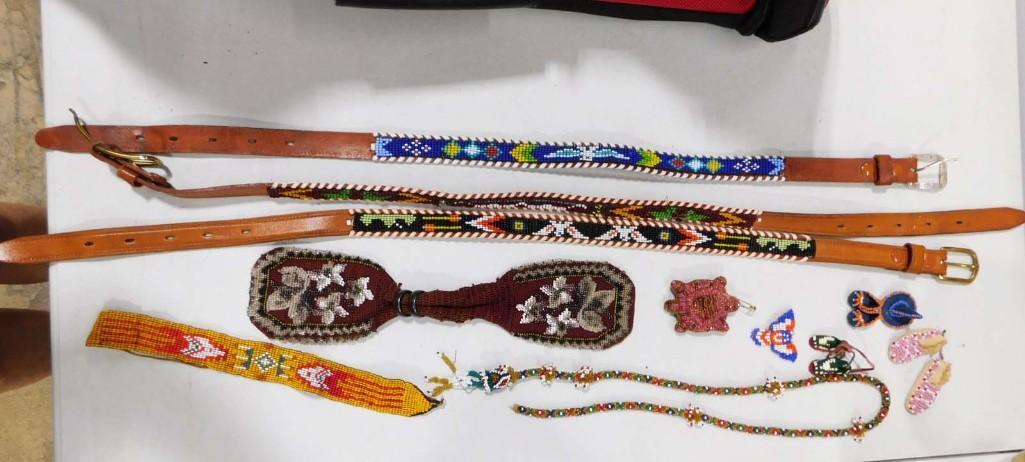 Beaded Belts, Bracelets, Jewelry, Etc incl Native American: Beaded Belts, Bracelets, Jewelry, Etc incl Native American . The belts measure from the end of the buckle to the very other end roughly 29" 28" and 27"
