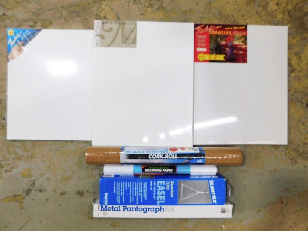 Artist Lot incl Art Easel, Art Canvasses, Cork Board, Drawing Paper, Etc (1 of 4)