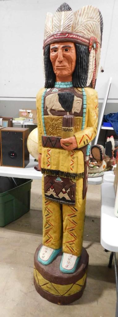 Tall Carved Wood Cigar Store Indian approx 6' Tall (1 of 4)