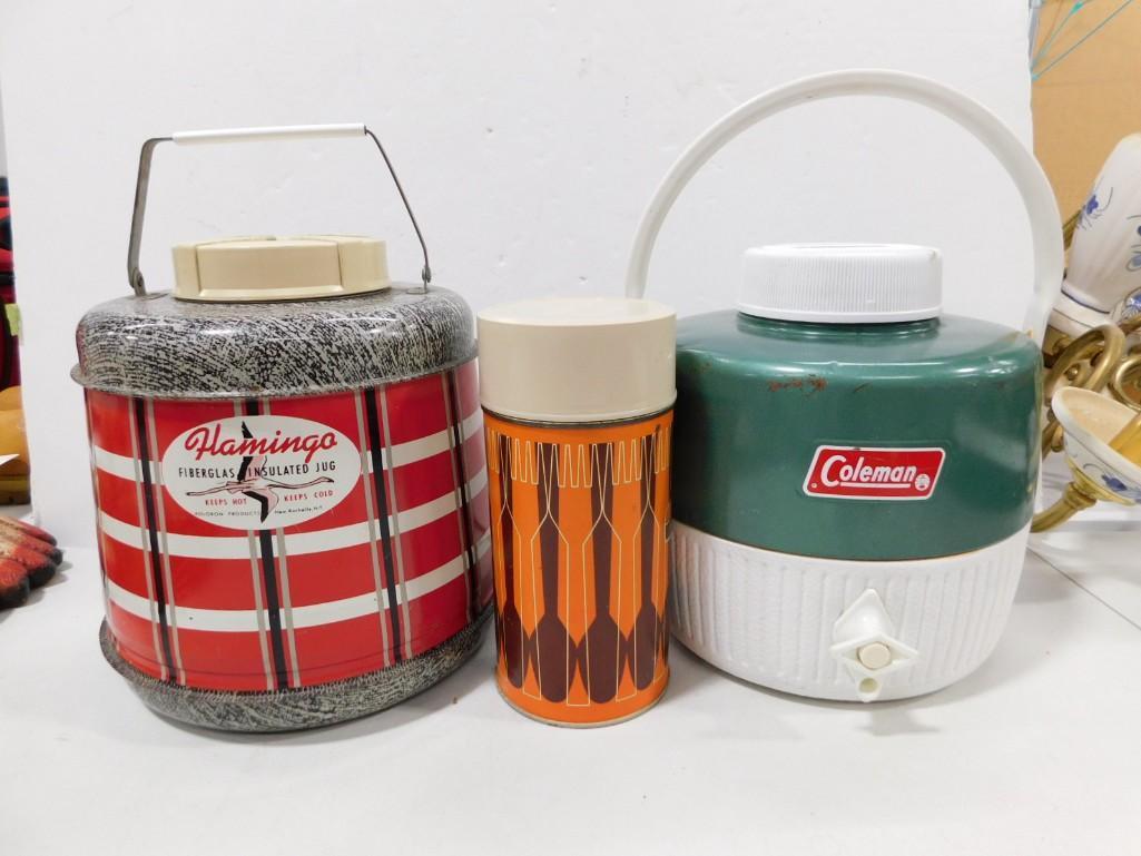 2 Vintage Beverage Jugs and a Thermos incl Flamingo Fiberglass Insulated Jug, Coleman Beverage (1 of 6)