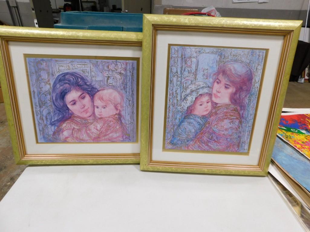 Pair of Framed Prints by Edna Hibel both with COAs on the back (1 of 2)