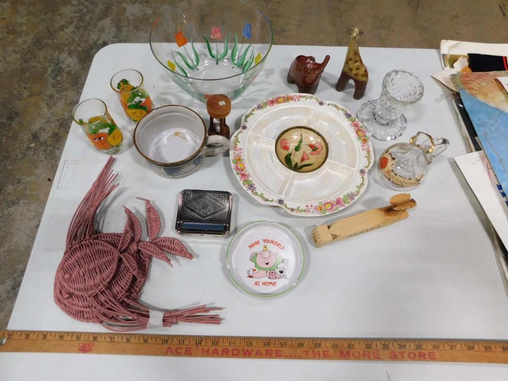 Misc Lot incl Art Ceramic Animals, Cigarette Roller, Wood Train Whistle, Ziggy Ashtray, (1 of 7)