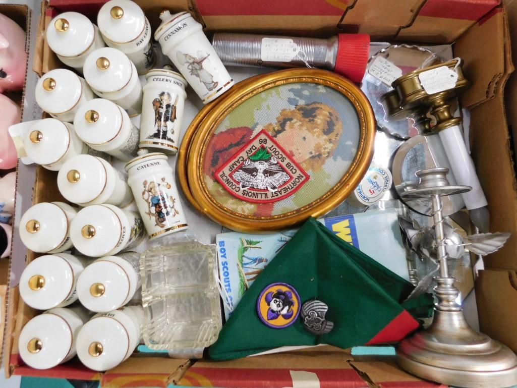 Collectibles Lot incl Spice Jars, Boy Scout Items, Vintage Flashlight, etc (1 of 10)