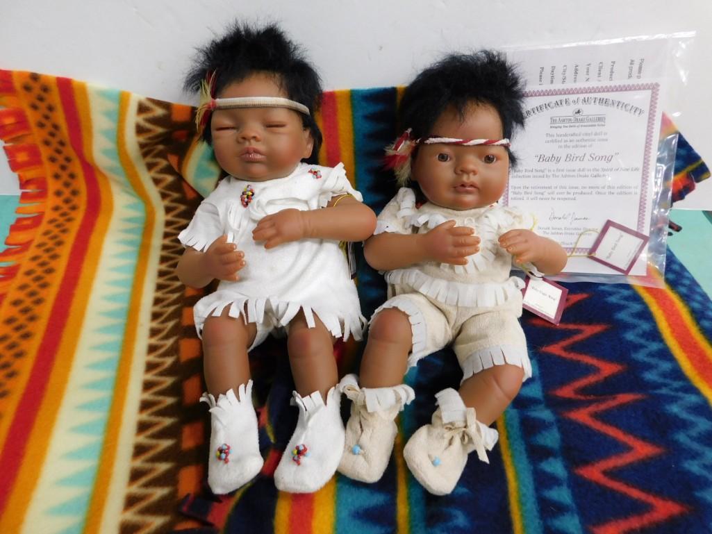 Ashton Drake Tiny Miracles Baby Eagle Wing & Baby Bird Song Vinyl & Cloth 10" Native American Indian: Ashton Drake Tiny Miracles Baby Eagle Wing & Baby Bird Song Vinyl & Cloth 10" Native American Indian Dolls with tags and blankets. From the Spirit of New Live Collection . Jointed and posa